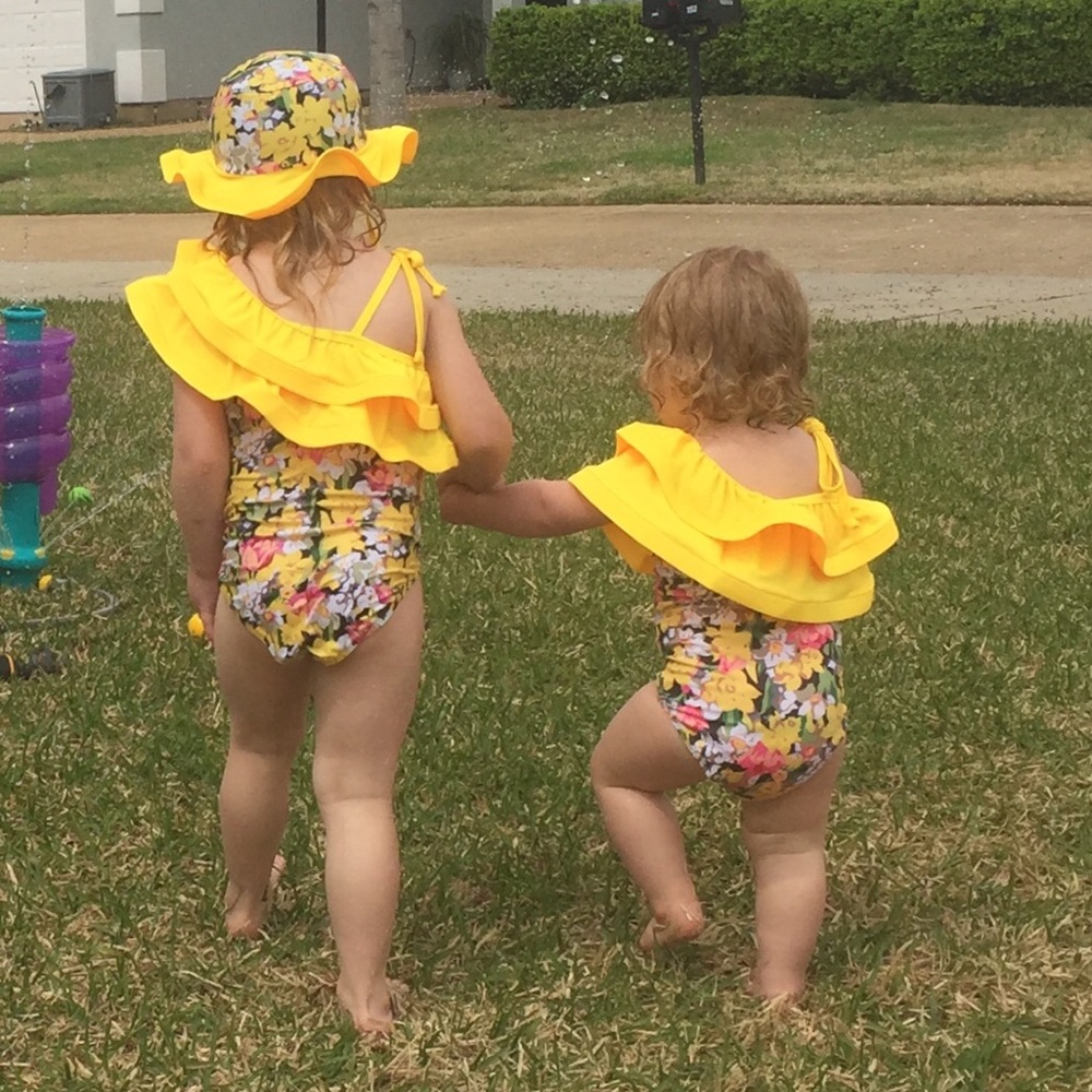 Boutique Girls Yellow Ruffle Swimsuit & Hat - Picture 4 of 4